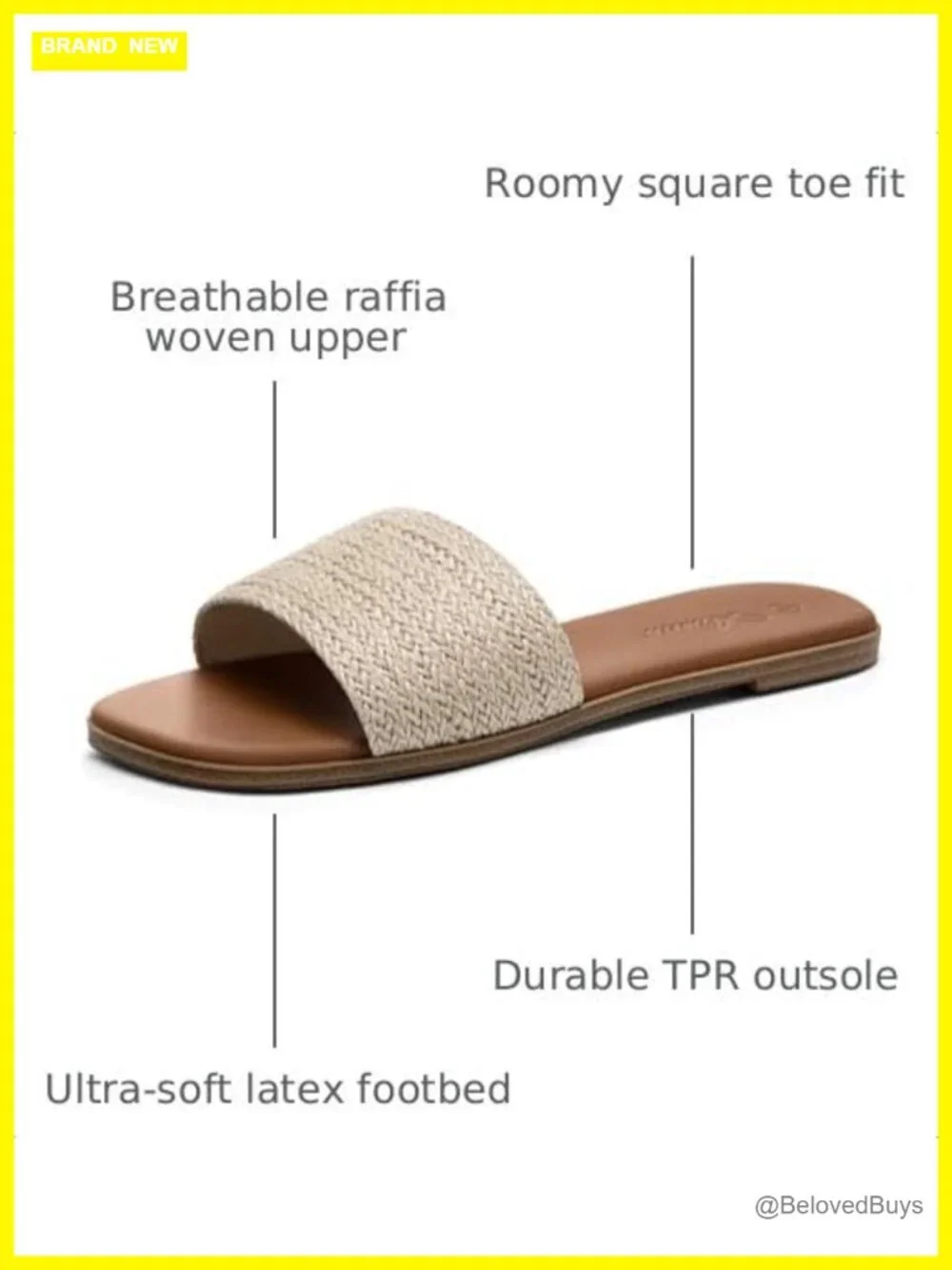 Square Toe Raffia Slide Sandals Women Dressy Flat Summer Slip On